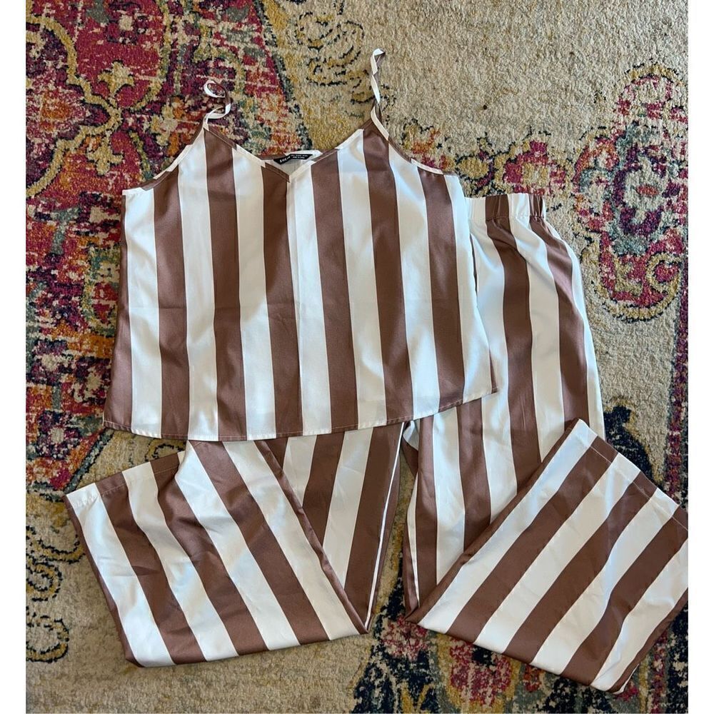 Chic Striped Spaghetti Strap Two-Piece Set-in Coffee